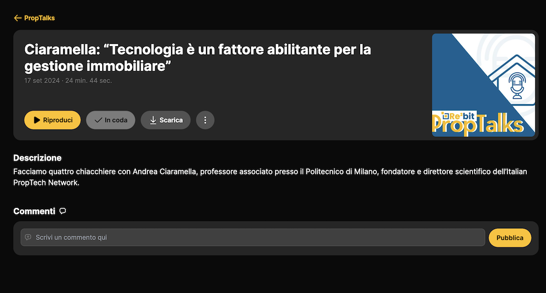 Al via con l’intervista al professor Ciaramella PropTalks, il nuovo podcast di Re2bit